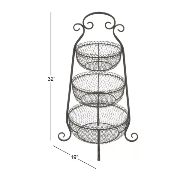 LITTON LANE New Traditional 3-Tier Iron Black Decorative Basket Tray