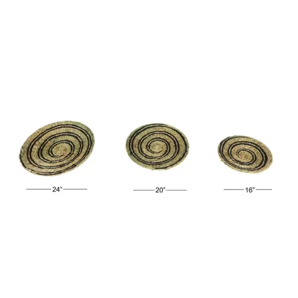 LITTON LANE Rustic Natural and Black Spiral Design Circular Wicker Trays (Set of 3)