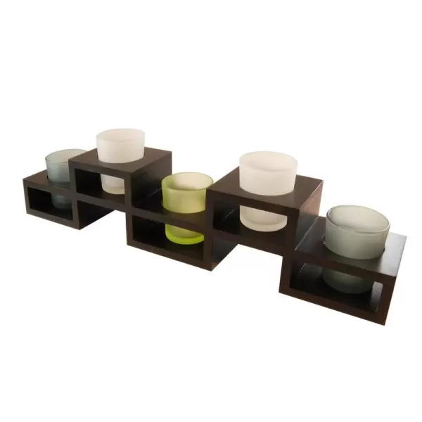 LUMABASE Wooden Candle Centerpiece with 5 Glass Votives