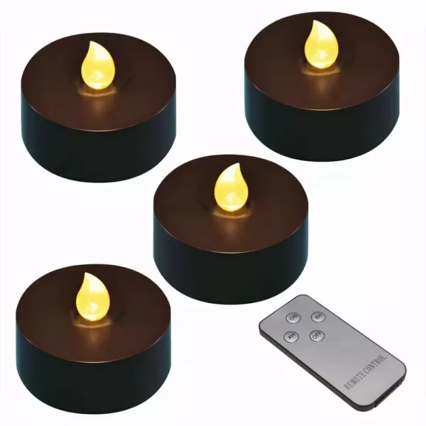 LUMABASE Black Battery Operated Extra Large Tea Lights with Remote Control and 2-Timers (4-Count)