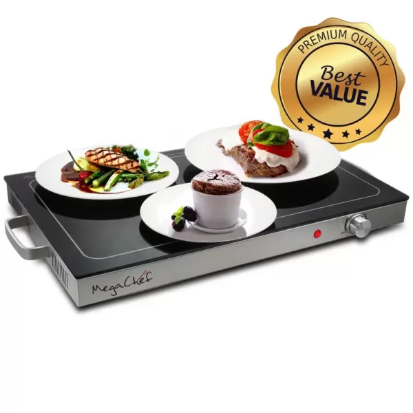 MegaChef Electric Black Warming Tray with Adjustable Temperature Controls