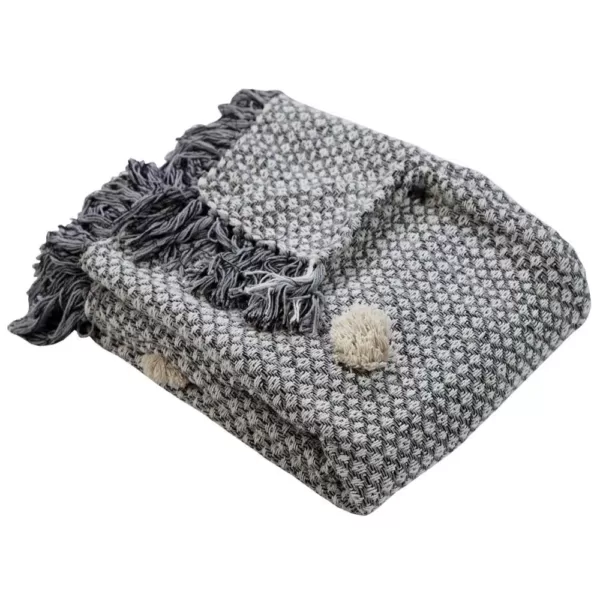 LR Resources Grayscale Buds Black Melange Tassel Decorative Throw