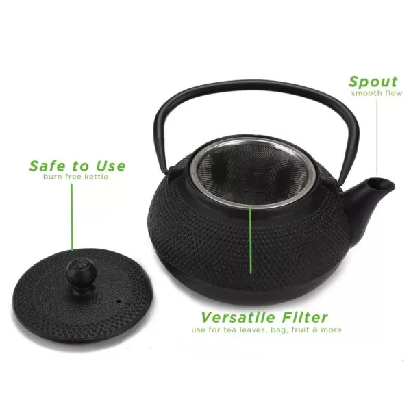 Mind Reader 2.5-Cup Black Japanese Style Cast Iron Tetsubin Tea Pot with Infuser