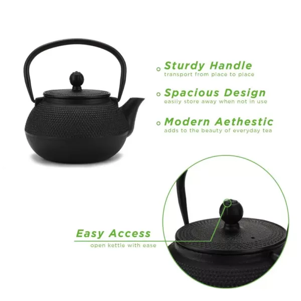 Mind Reader 2.5-Cup Black Japanese Style Cast Iron Tetsubin Tea Pot with Infuser