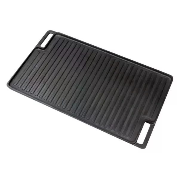 NutriChef Reversible 18 in. Cast Iron Grill Pan in Black with Heat-Resistant Oven Grab Mitt