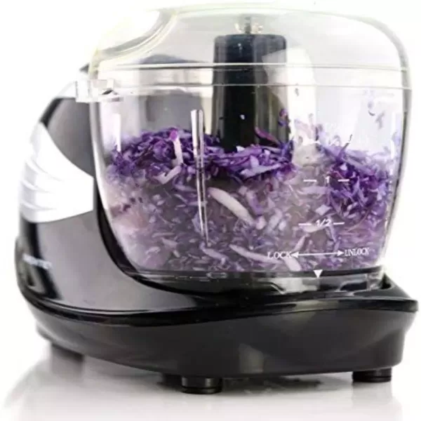 Ovente 1.5-Cup Single Speed Black Mini Food Processor Chopping Blade, Mixer, Shredding/Slicing Disc