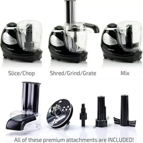 Ovente 1.5-Cup Single Speed Black Mini Food Processor Chopping Blade, Mixer, Shredding/Slicing Disc