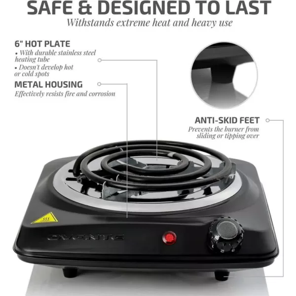 Ovente 1000-Walt (120-Volt) Single Burner 6 in. Hot Plate Black Adjustable Temperature Control