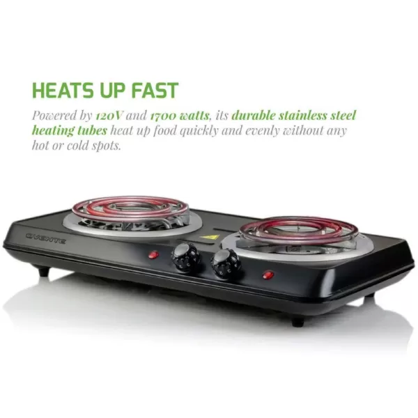 Ovente 5.7 in. and 6 in. Black Double Hot Plate Burner Electric Stove with Adjustable Temperature Control