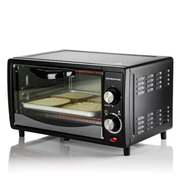 Ovente 800-Watts Electric Black Toaster Oven 3 Cooking Modes 30 Min Timer Crumb Tray, Tempered Glass Door