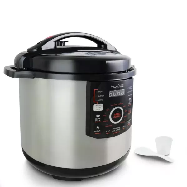 MegaChef 12 Qt. Black and Silver Electric Pressure Cooker with Automatic Shut-Off and Keep Warm Setting