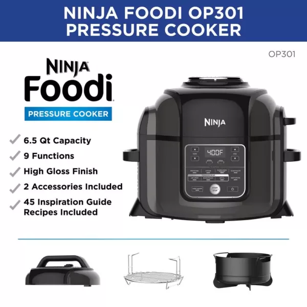 NINJA Foodi 6.5 Qt. Black Stainless Electric Pressure Cooker with Tender Crisp Technology