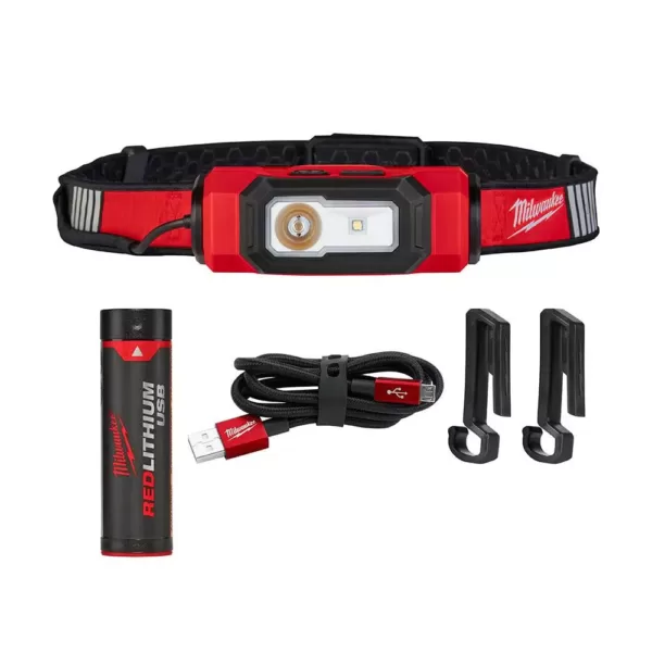 Milwaukee 600 Lumens LED USB Rechargeable 360-Degree Visibility Hard Hat Headlamp W/ Extra REDLITHIUM USB Battery