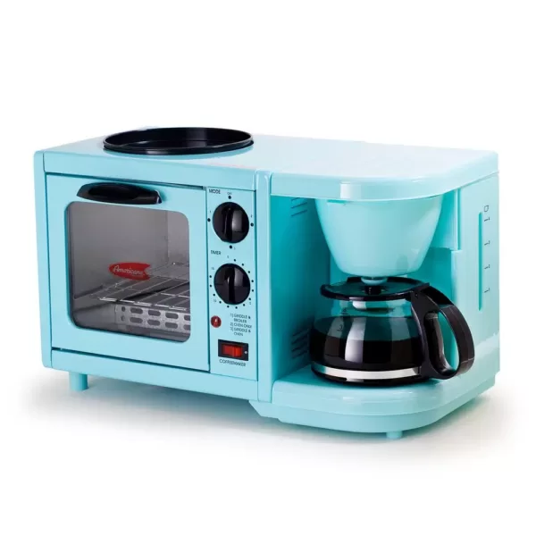 Elite 500 W 2 slice Blue Toaster Oven with Coffee Maker and Griddle