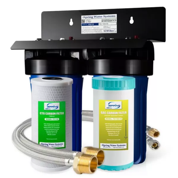 ISPRING 10 in. x 4.5 in. Heavy Duty 2-Stage Undersink Water Filtration System with Premium Carbon Filter and Direct Connect Hose