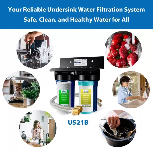 ISPRING 10 in. x 4.5 in. Heavy Duty 2-Stage Undersink Water Filtration System with Premium Carbon Filter and Direct Connect Hose