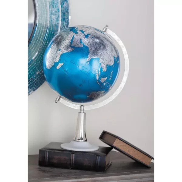 LITTON LANE 20 in. x 13 in. Modern Decorative Globe in Blue and Silver