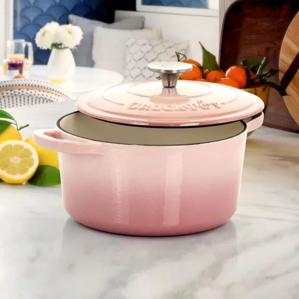 Crock-Pot Artisan 3 qt. Round Cast Iron Nonstick Dutch Oven in Blush Pink with Lid