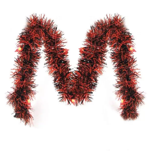 Brite Star 10 ft. Pre-Lit LED Orange and Black Tinsel Garland