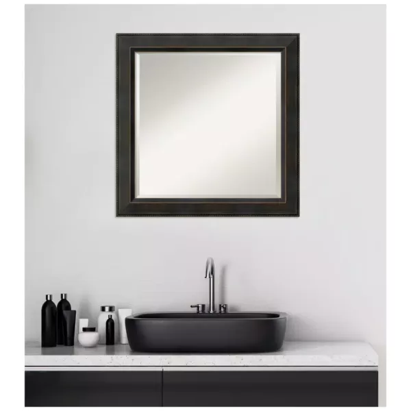 Amanti Art Signore 24 in. W x 24 in. H Framed Square Beveled Edge Bathroom Vanity Mirror in Bronze Bronze