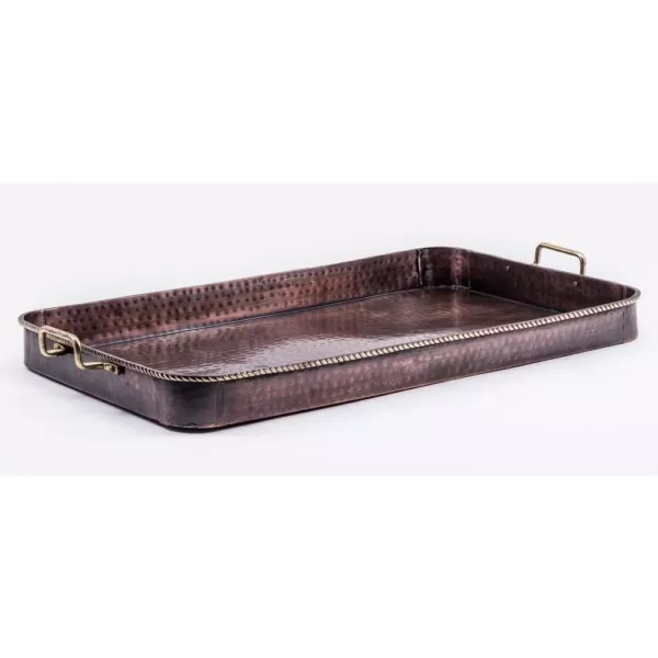 Old Dutch 24 in. x 15.25 in. x 2 in. Oblong Antique Copper Tray with Cast Brass Handles