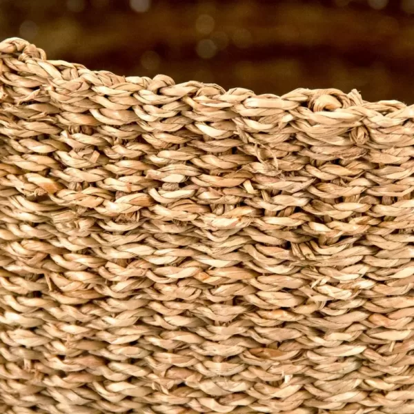 Zentique Concave Hand Woven Wicker Seagrass and Palm Leaf with Light Pin Stripes Large Basket