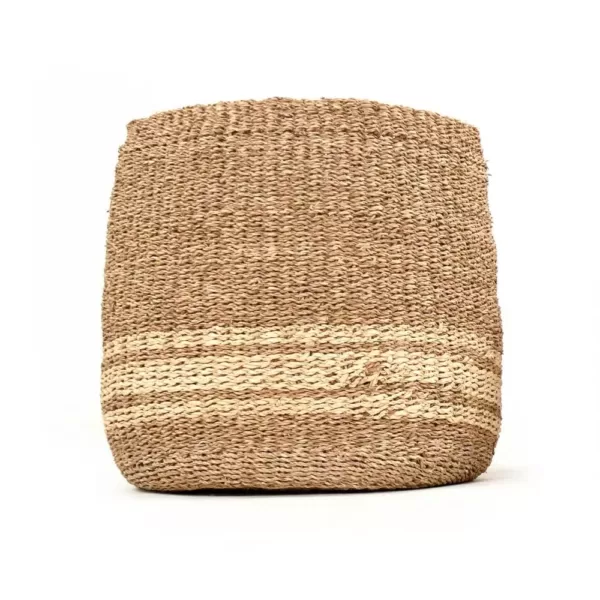 Zentique Concave Hand Woven Wicker Seagrass and Palm Leaf with Light Pin Stripes Large Basket