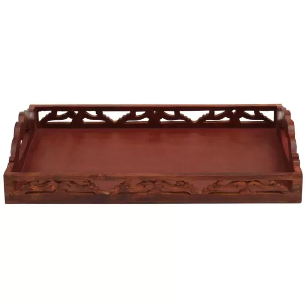 Benzara Carved Brown Wooden Serving Tray with Handles