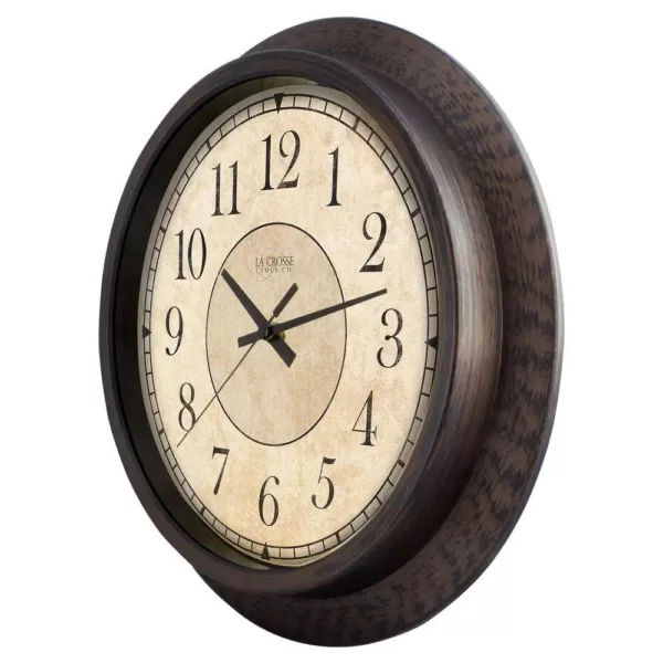 La Crosse Technology 14 in. H Round Brown Plastic Analog Wall Clock