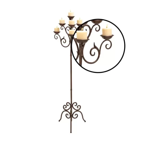 LITTON LANE 61 in. Brown Iron Scroll Design 7-Light Candelabra