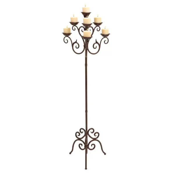 LITTON LANE 61 in. Brown Iron Scroll Design 7-Light Candelabra