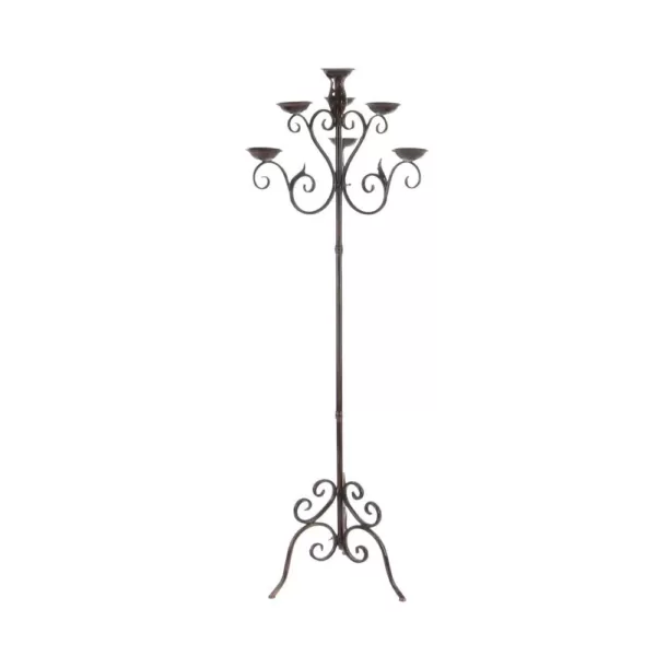 LITTON LANE 61 in. Brown Iron Scroll Design 7-Light Candelabra