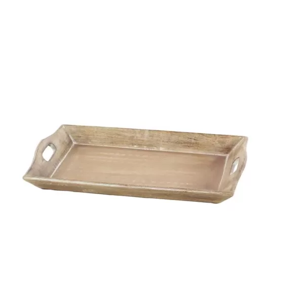 LITTON LANE Distressed Brown Decorative Wooden Trays (Set of 2)