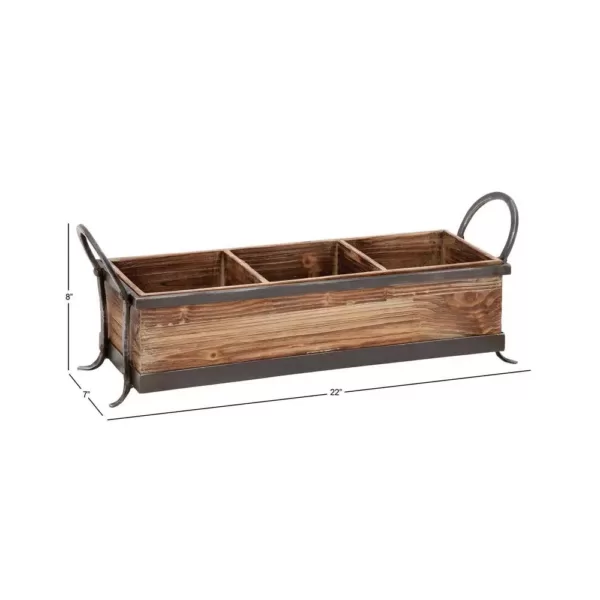 LITTON LANE Rustic 3-Compartment Brown Decorative Tray