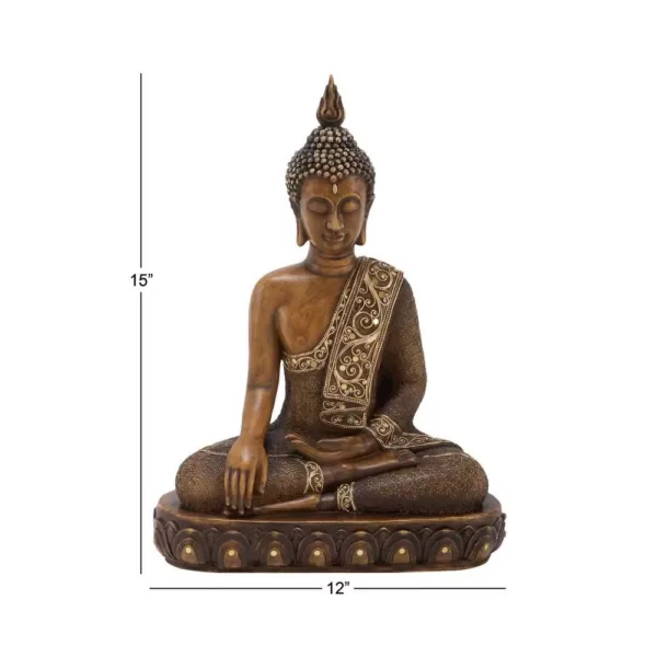 LITTON LANE Polystone Sitting Buddha Sculpture on Oval Base