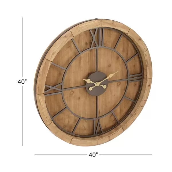 LITTON LANE 40 in. Rustic Wooden Round Wall Clock