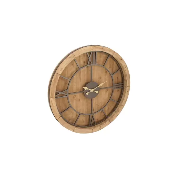 LITTON LANE 40 in. Rustic Wooden Round Wall Clock