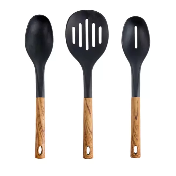 MegaChef Black Nylon Cooking Utensils with Wood Design (Set of 7)