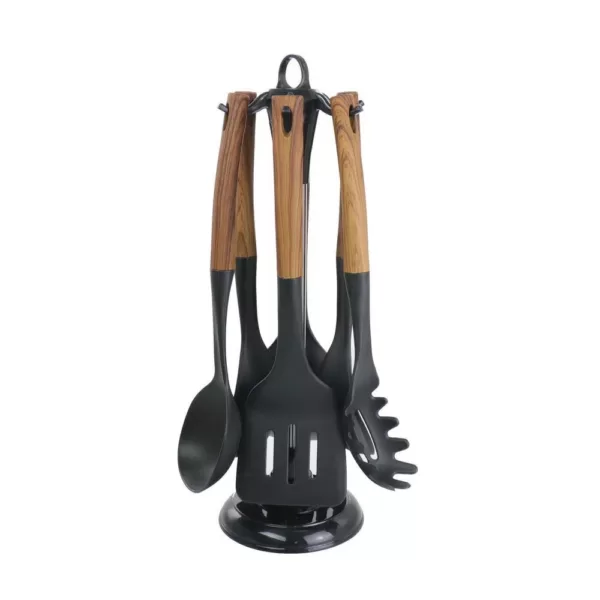 MegaChef Black Nylon Cooking Utensils with Wood Design (Set of 7)