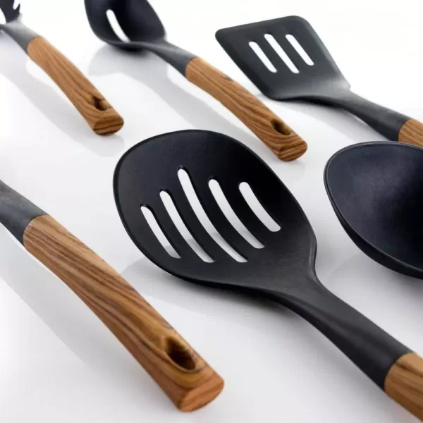 MegaChef Black Nylon Cooking Utensils with Wood Design (Set of 7)