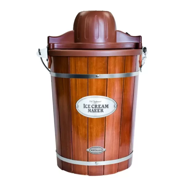 Nostalgia Vintage 6 Qt. Dark Wood Bucket Electric Ice Cream Maker