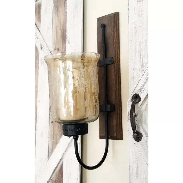 LITTON LANE 21 in. New Traditional Silver Flared Top Hurricane Candle Sconce