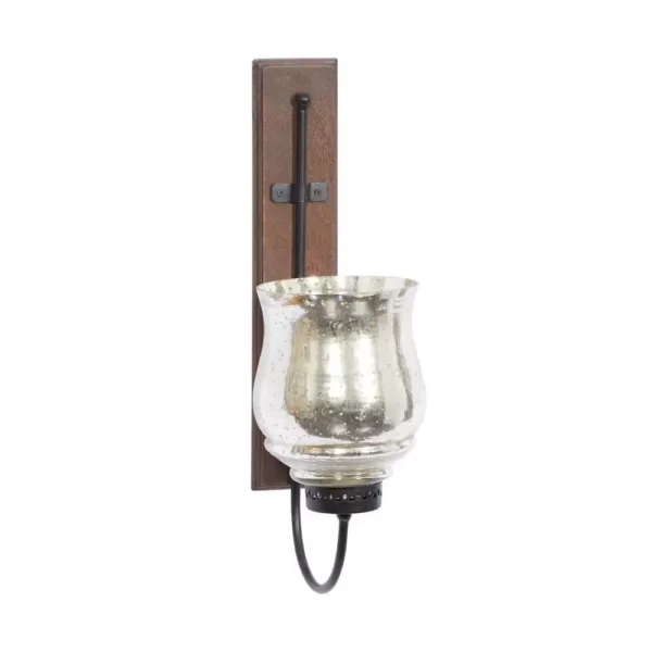 LITTON LANE 21 in. New Traditional Silver Flared Top Hurricane Candle Sconce