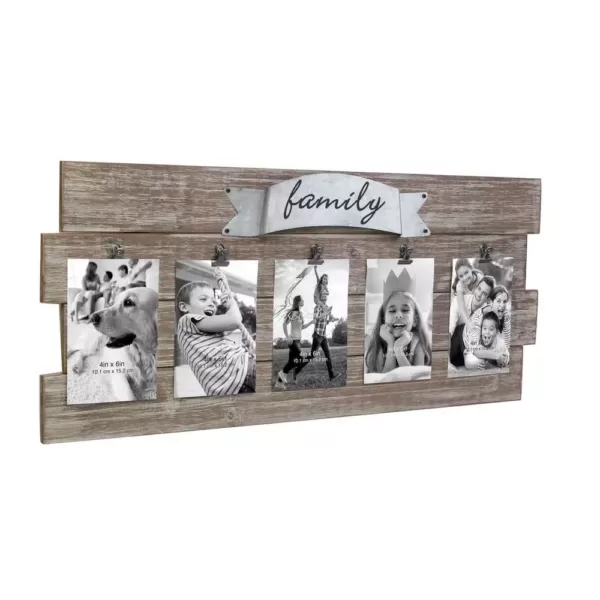 Stonebriar Collection Rustic Wood Collage Picture Frame with Clips and Metal Detail