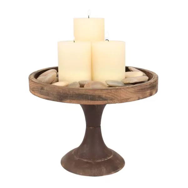 Stonebriar Collection 9 in. H Rustic Wooden Pedestal Tray