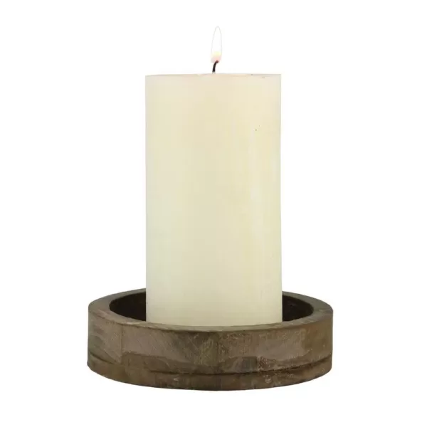 Stonebriar Collection 12 in. x 12 in. Rustic Brown Wood and Metal Candle Tray