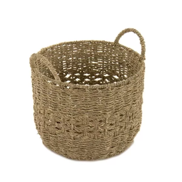 Zentique Round Handmade Woven Wicker Seagrass Over Small Basket with Handles