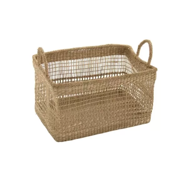 Zentique Rectangular Handmade Wicker Seagrass Woven Over Medium Baskets with Handles