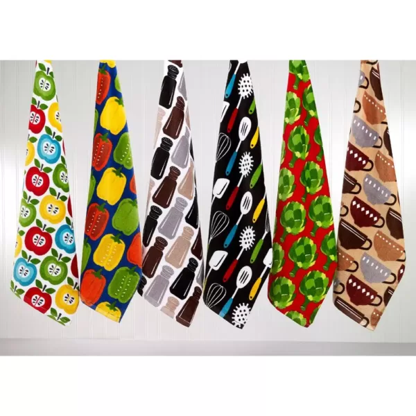 RITZ T-fal Coffee Multicolor Cotton Fiber Reactive Print and Solid Kitchen Dish Towel (Set of 6)