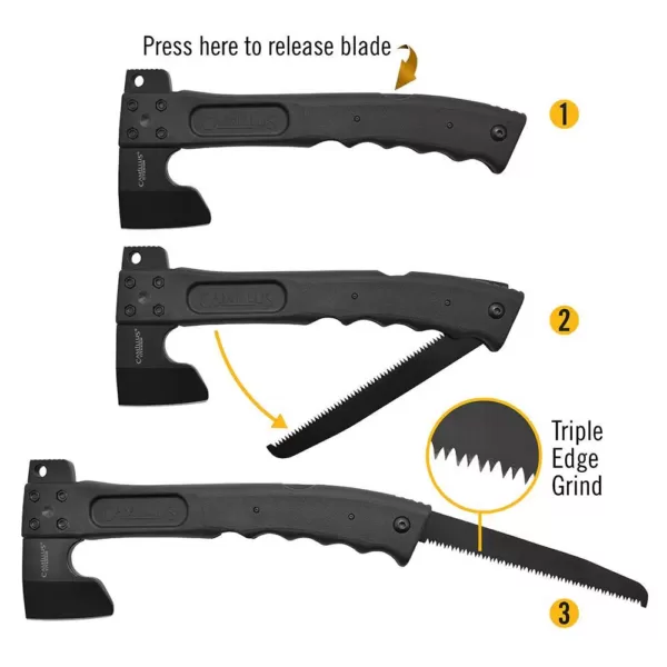 Camillus Camtrax 12 in. Glass Filled Nylon Handle 3-in-1 Hatchet, Folding Saw and Hammer with Molded Sheath